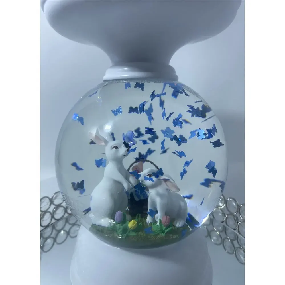 Bath & Body Works 3-Wick Candle Holder Water Globe Easter Bunny Pedestal Decor - Picture 4 of 5